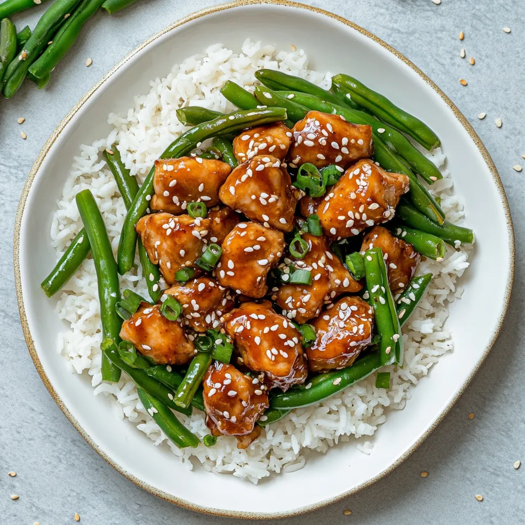 Sesame Chicken with Green Beans and Rice
