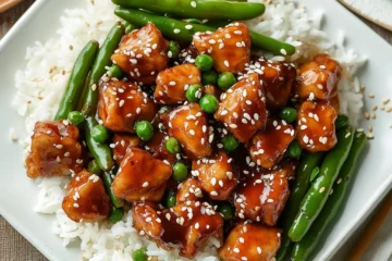 Sesame Chicken with Green Beans and Rice