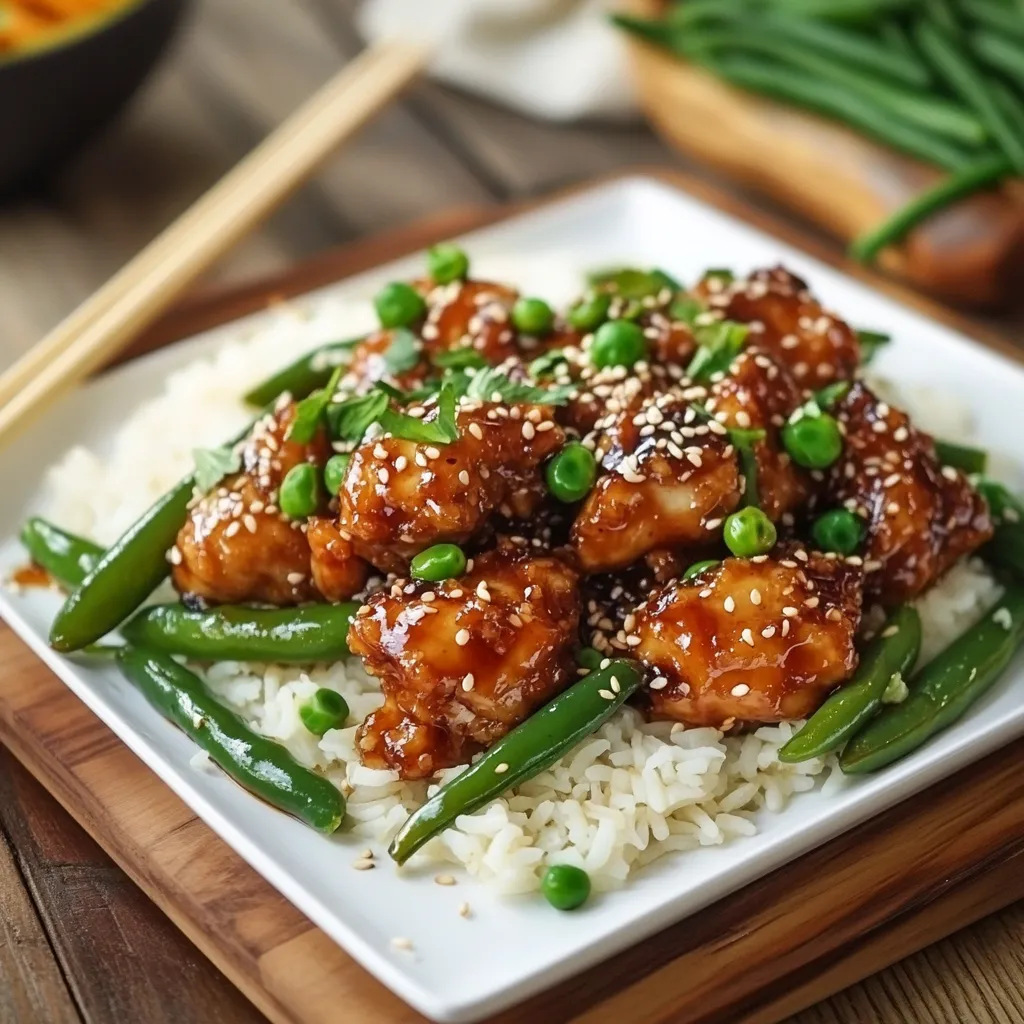 Sesame Chicken with Green Beans and Rice