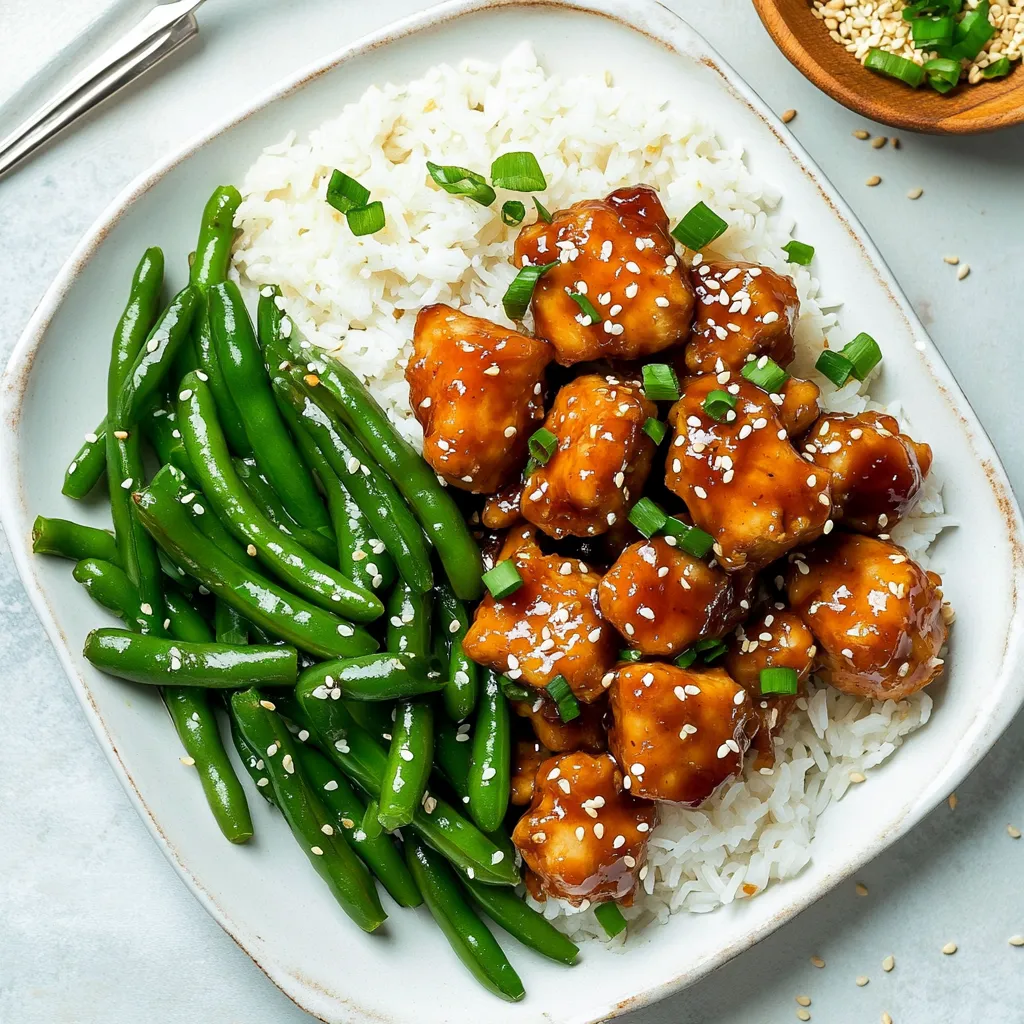 Sesame Chicken with Green Beans and Rice