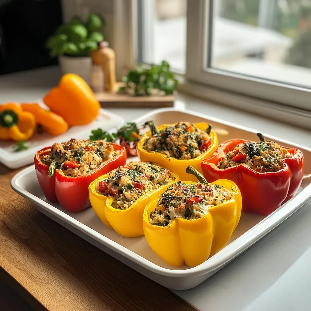 Mediterranean Chicken Stuffed Bell Peppers 