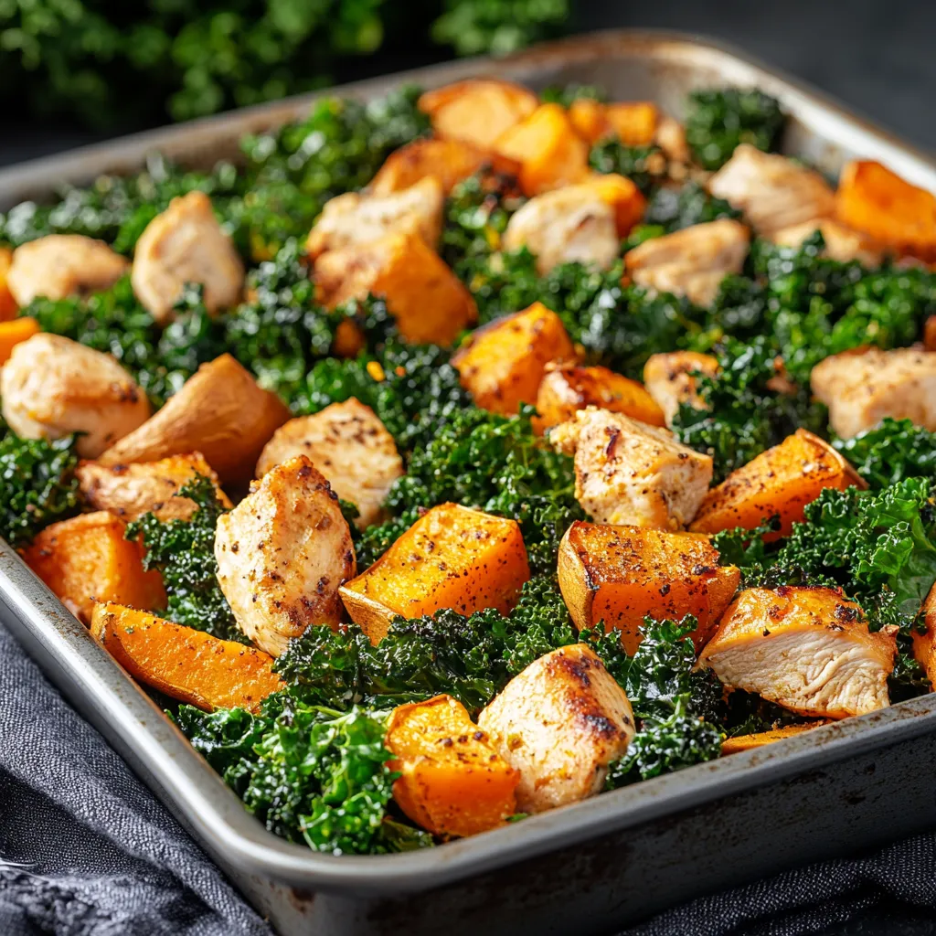 One Pan Sweet Potato Chicken Kale Skillet