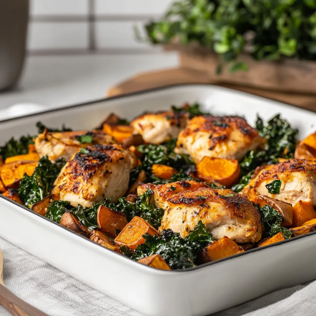 One Pan Sweet Potato Chicken Kale Skillet