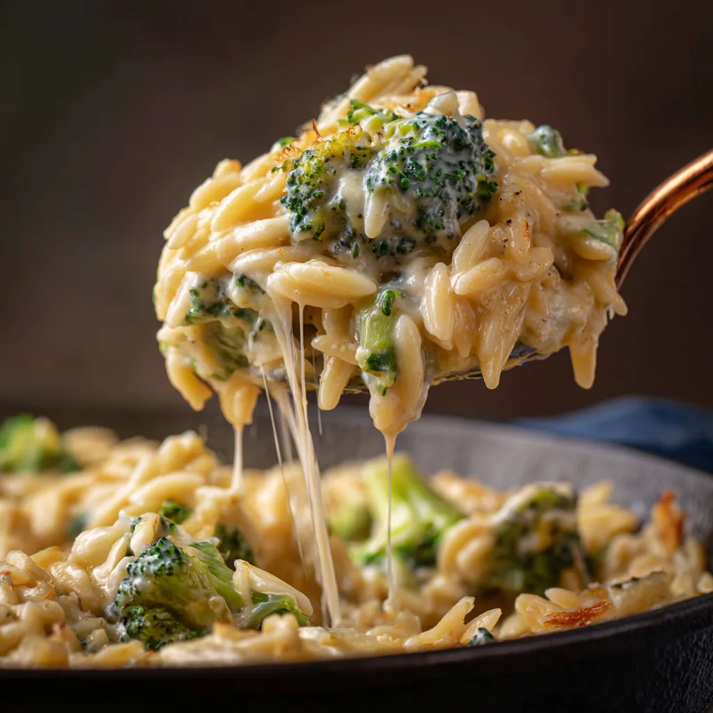Adding Cheese to Cheesy Orzo With Broccoli