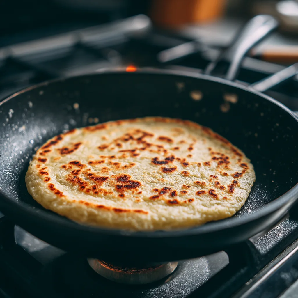 Cooking Keto Coconut Flour Flatbread on Stovetop