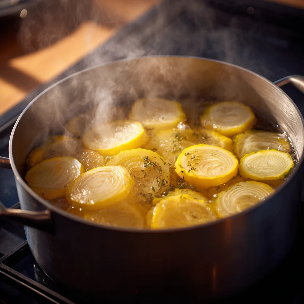 Cooking Yellow Squash and Onion for Southern Squash Casserole