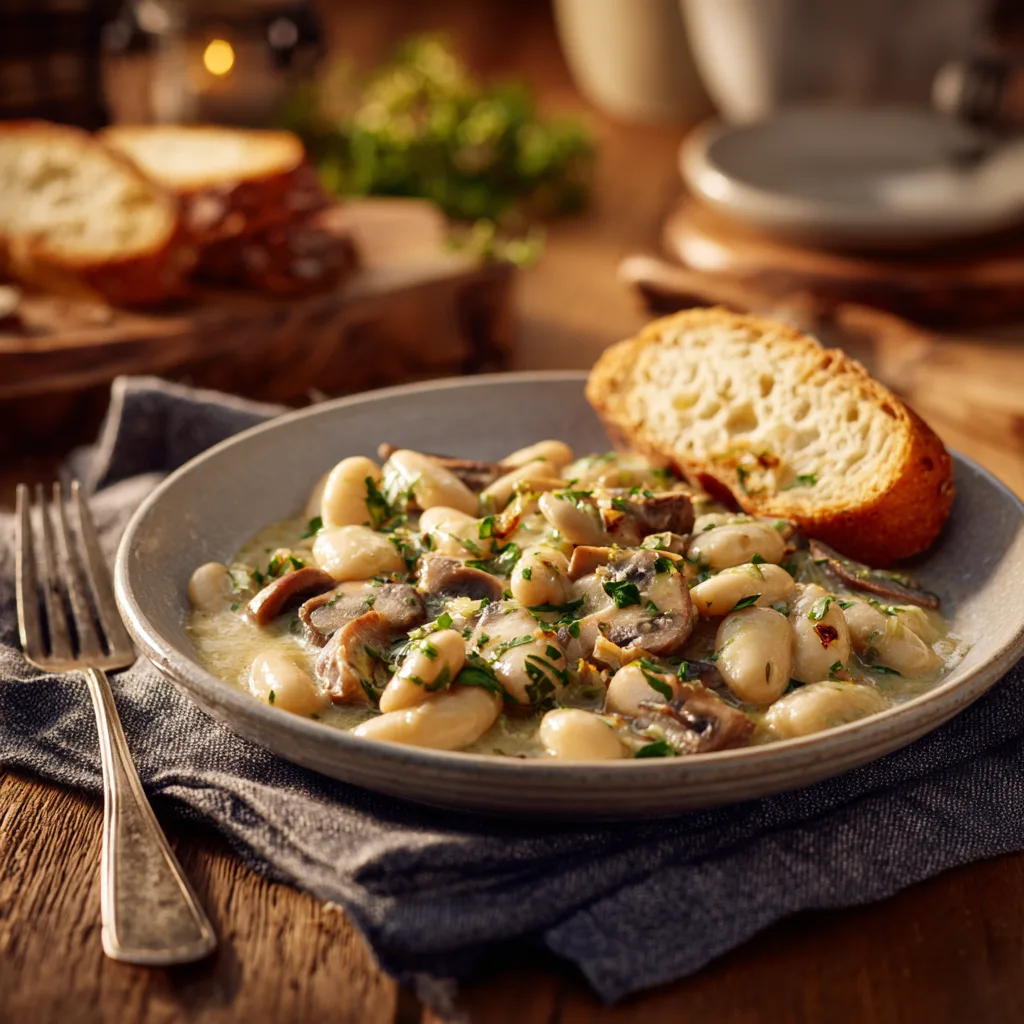 Creamy Butter Beans and Mushrooms served as a cozy, comforting meal.