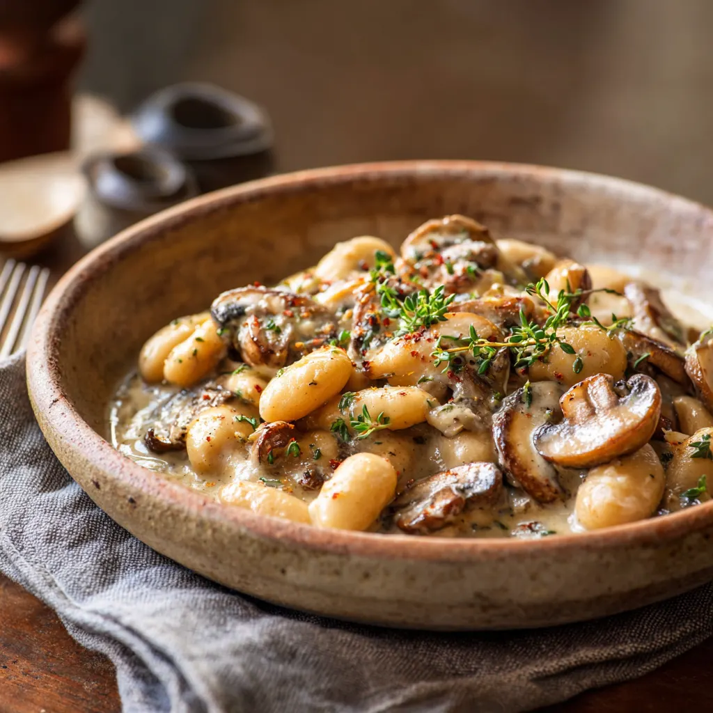 Creamy Butter Beans and Mushrooms served warm in a rich, comforting sauce.