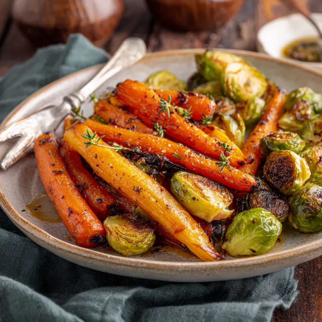 Crispy Maple Glazed Carrots and Brussel Sprouts