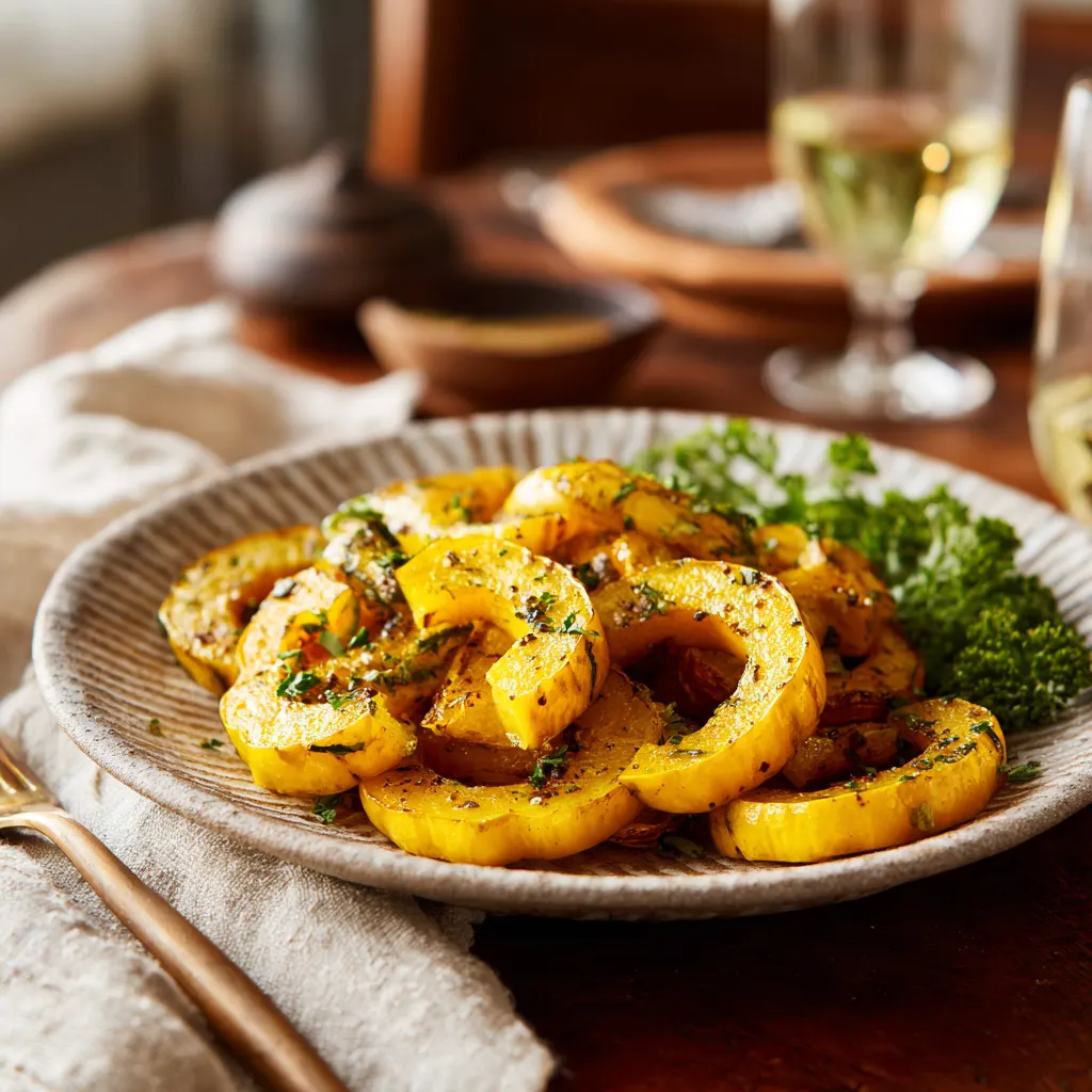 Easy Garlic Roasted Yellow Squash Served Warm