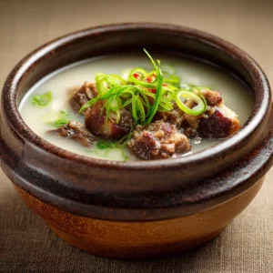 Korean Oxtail Soup Served with Rice and Kimchi