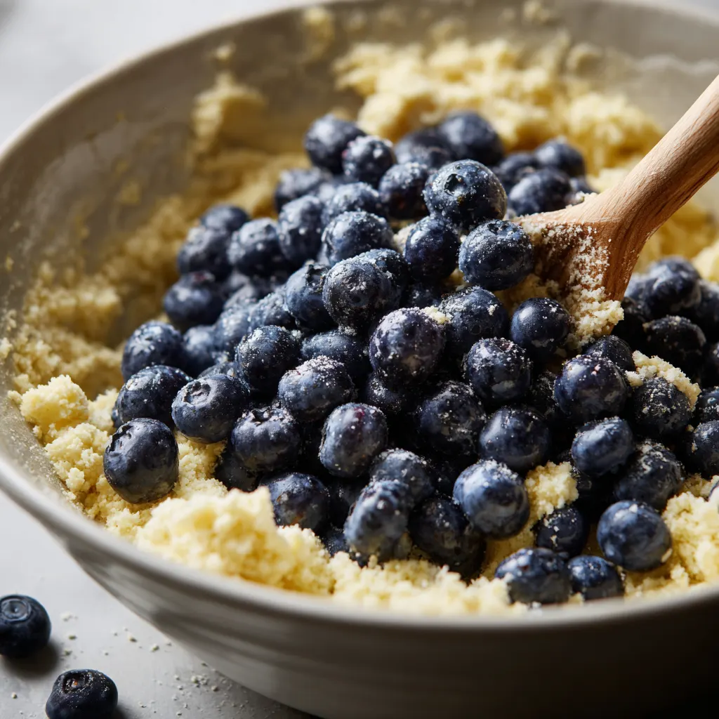 Folding Blueberries Into Lemon Blueberry Pound Cake Batter
