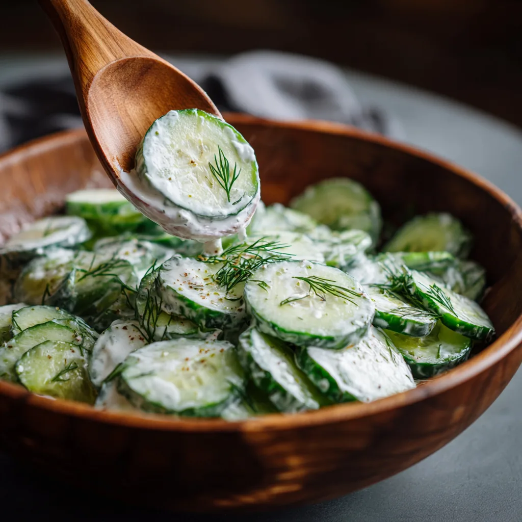 Gently mix to keep Cucumber Dill Salad crunchy.