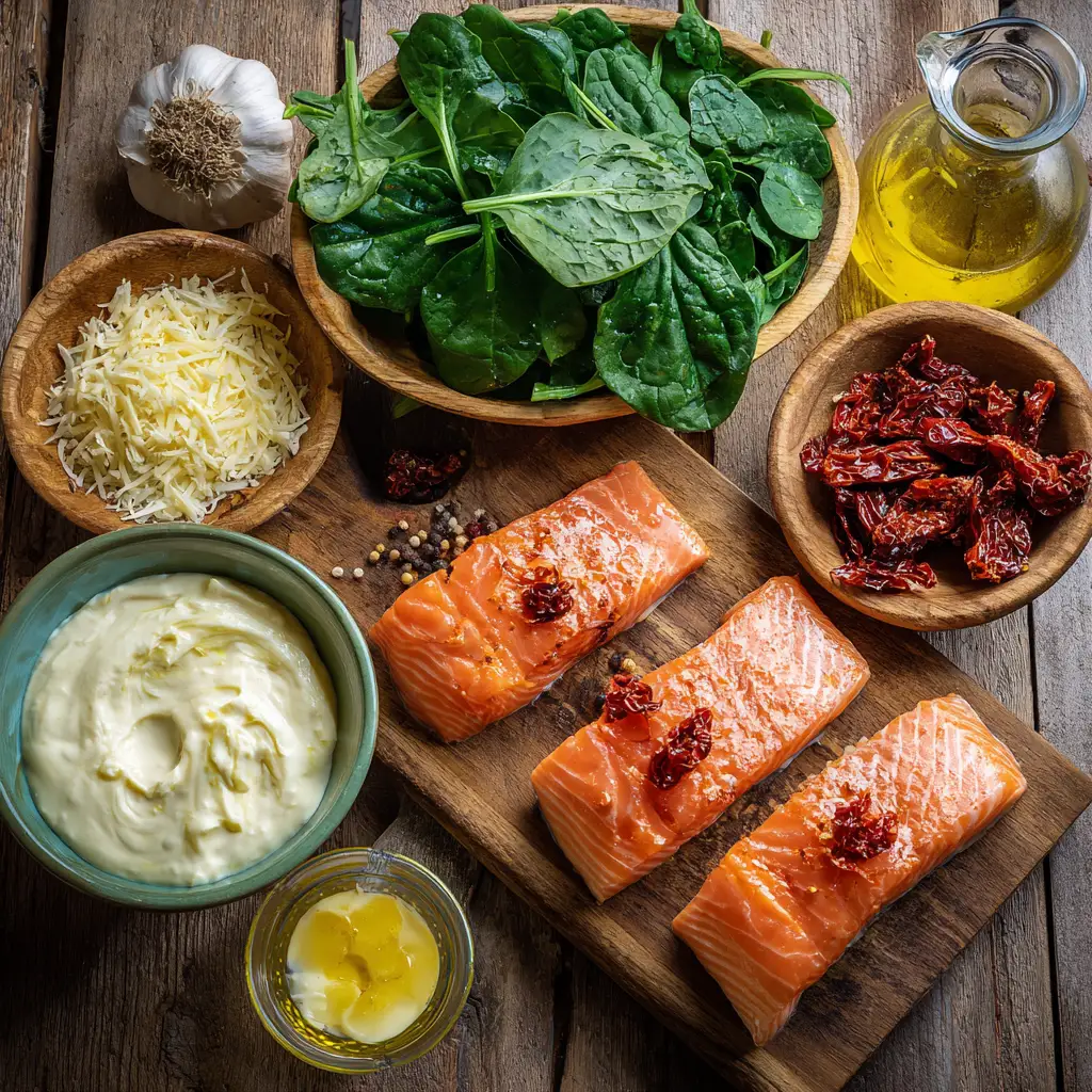 Ingredients for Keto Creamy Tuscan Salmon