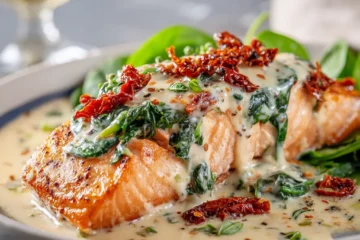 Keto Creamy Tuscan Salmon Ready to Serve