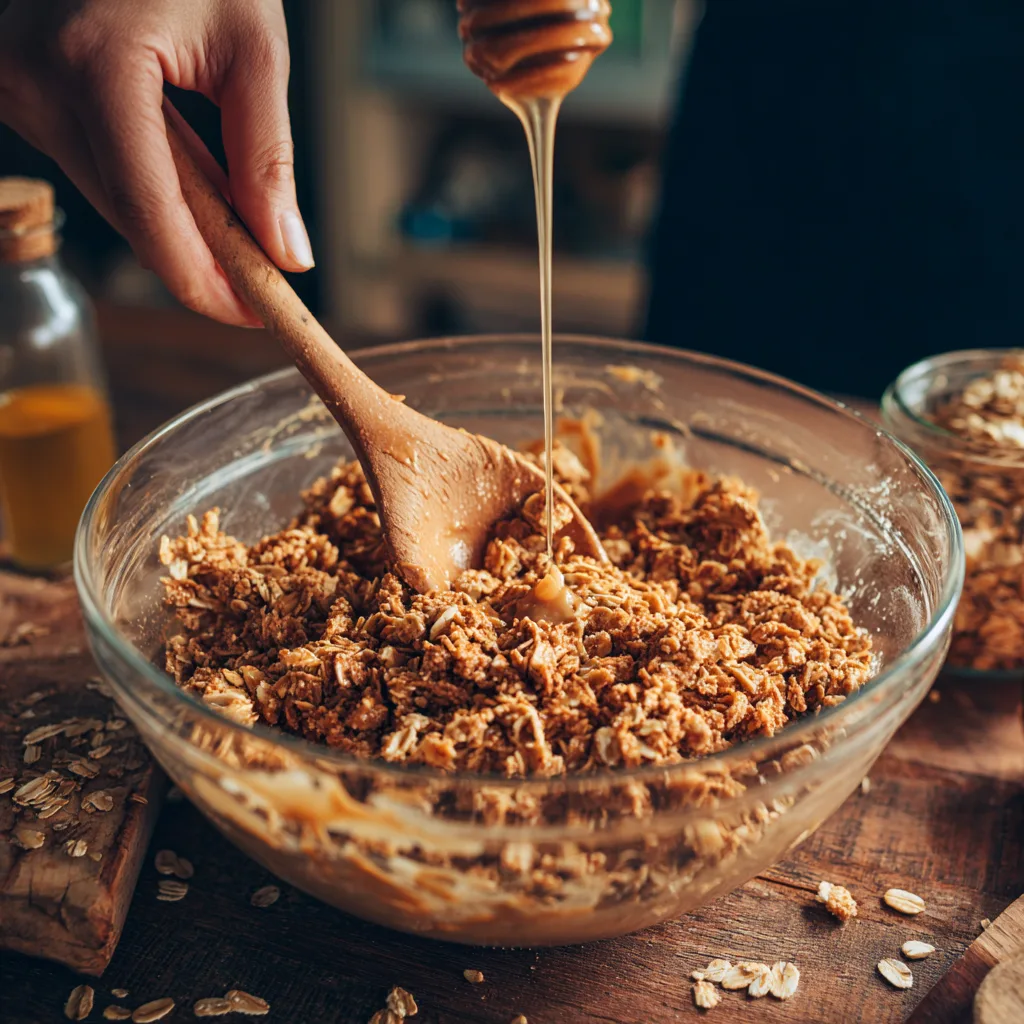 Mixing oats creates the base of this Kid Granola Bar Recipe.