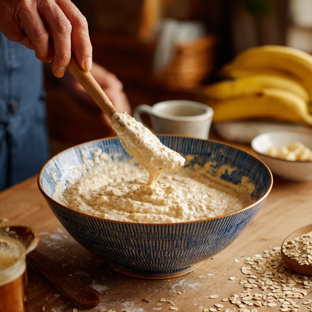 Mixing the banana pancake batter