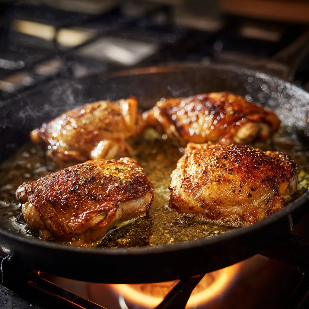 Searing Chicken Thighs for Garlic Butter Recipe