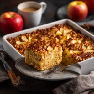 Serving of oatmeal apple breakfast bake on plate