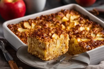 Serving of oatmeal apple breakfast bake on plate