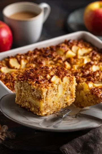 Serving of oatmeal apple breakfast bake on plate