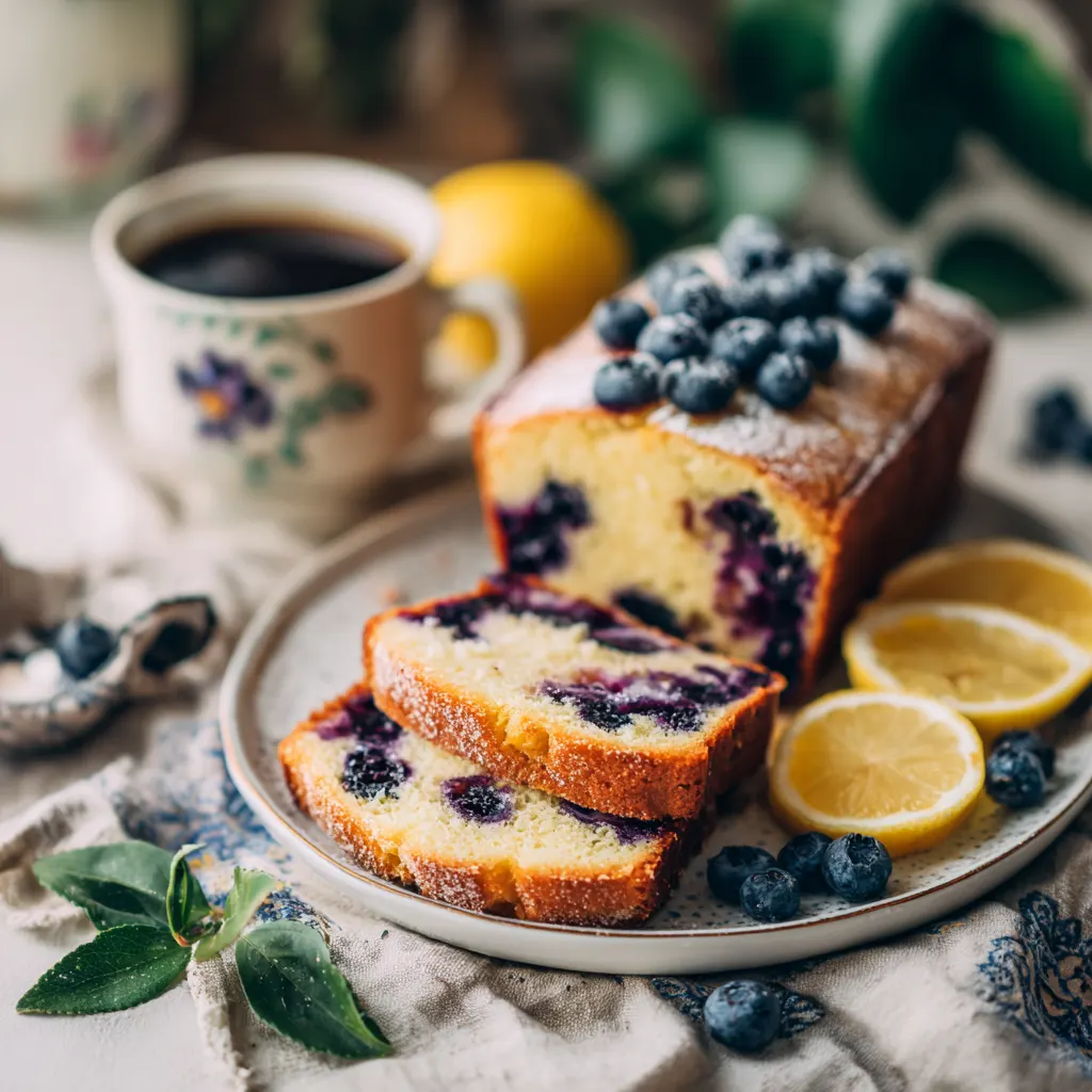 Sliced Lemon Blueberry Pound Cake Ready to Serve
