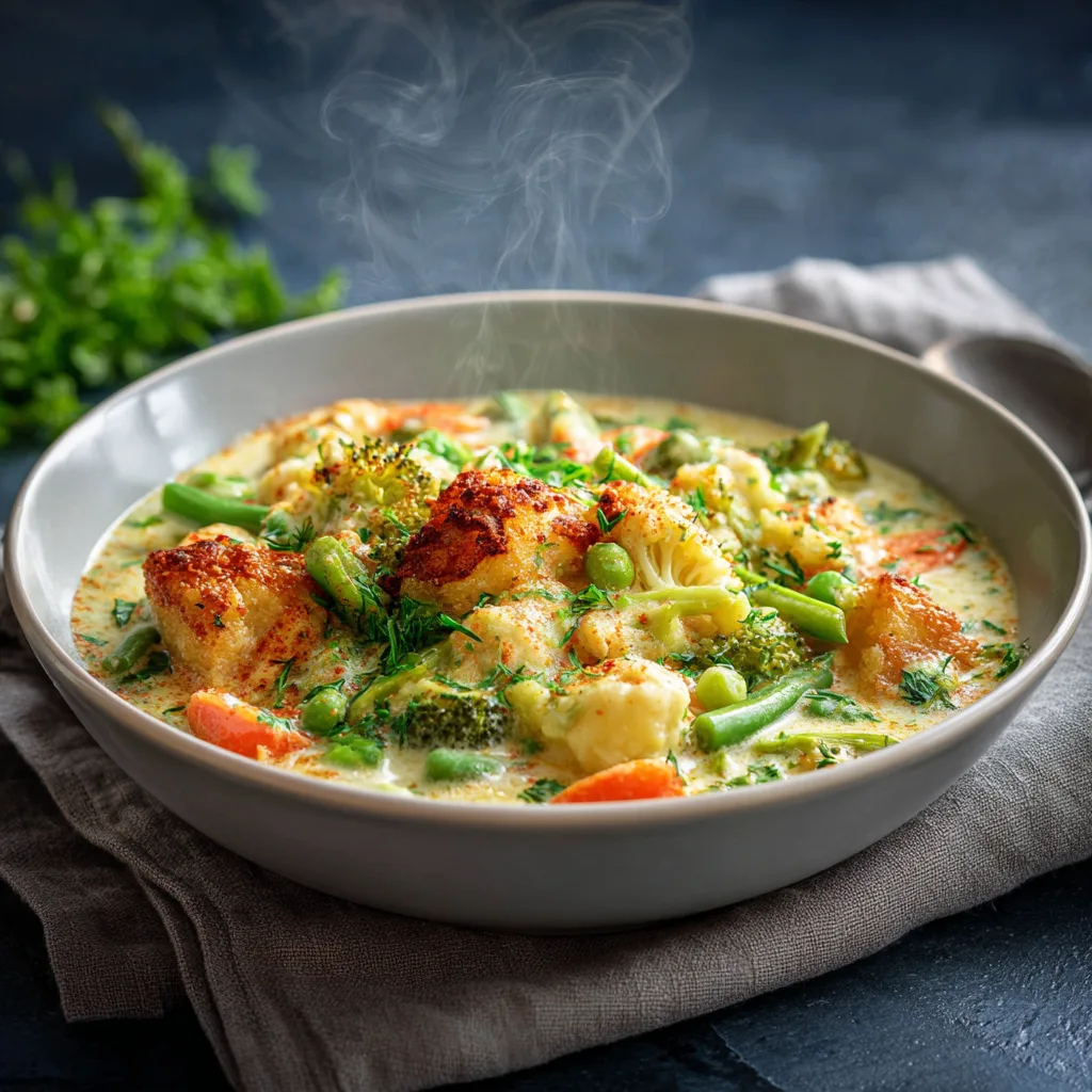 This Creamy Vegetable Casserole is easy, cozy, and filling.