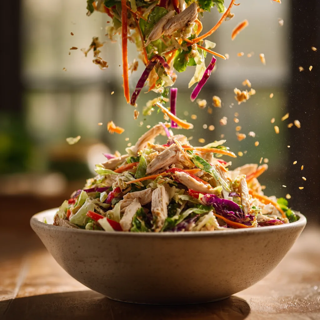 Toss gently to keep Asian Chicken Crunch Salad crisp.