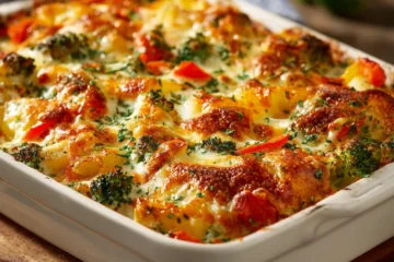 Warm and comforting Creamy Vegetable Casserole fresh from the oven.