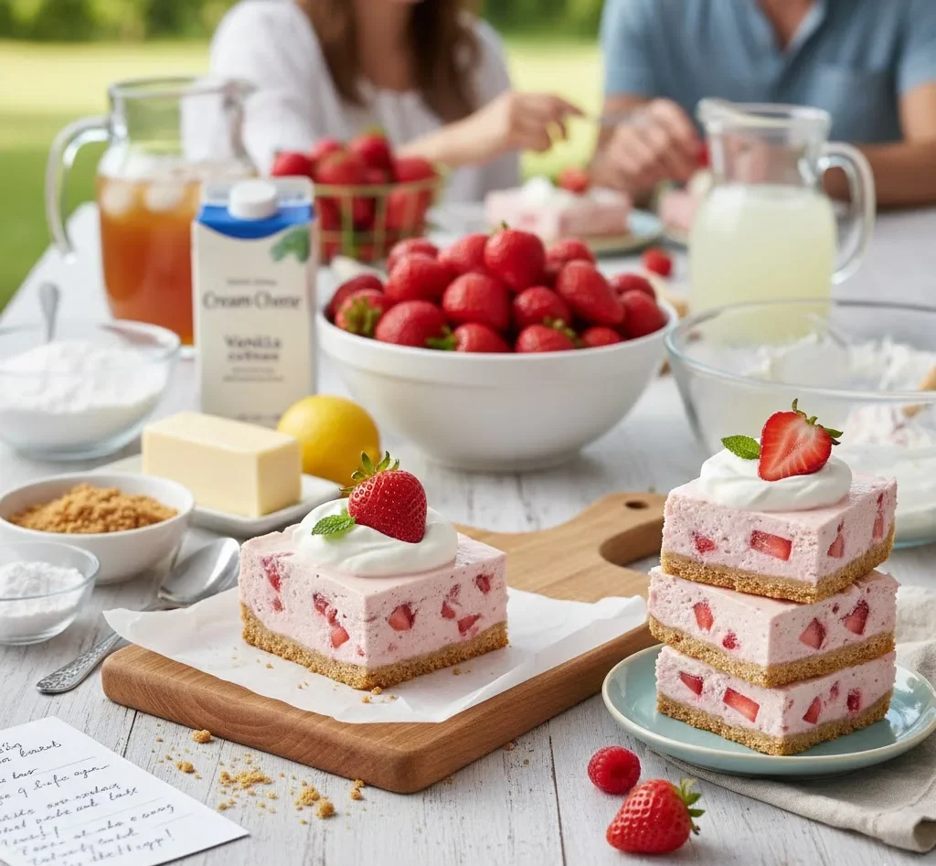 Easy No Bake Strawberry Cheesecake Bars