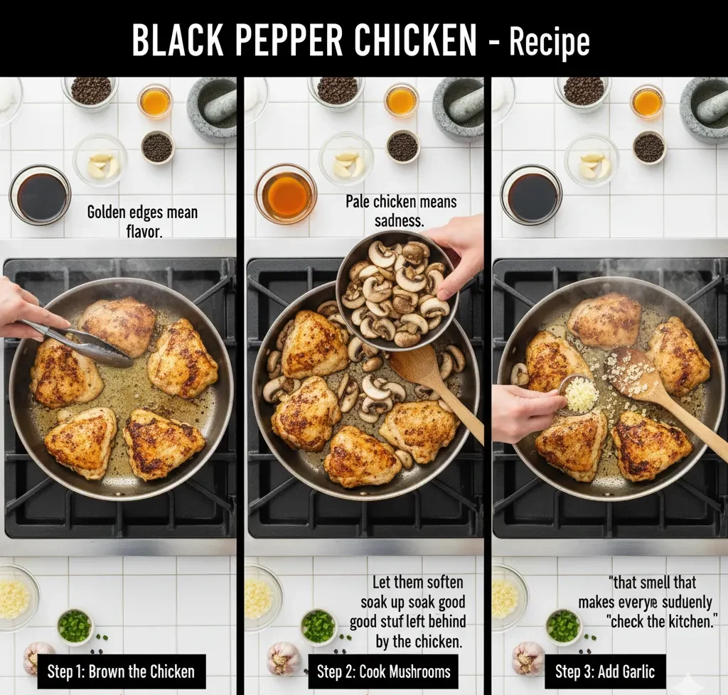 Asian Black Pepper Chicken with Mushrooms