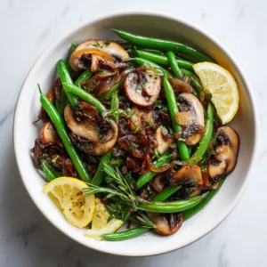 Healthy Green Beans with Caramelized Shallots and Mushrooms