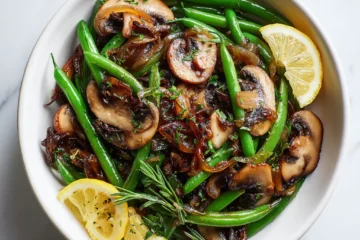 Healthy Green Beans with Caramelized Shallots and Mushrooms