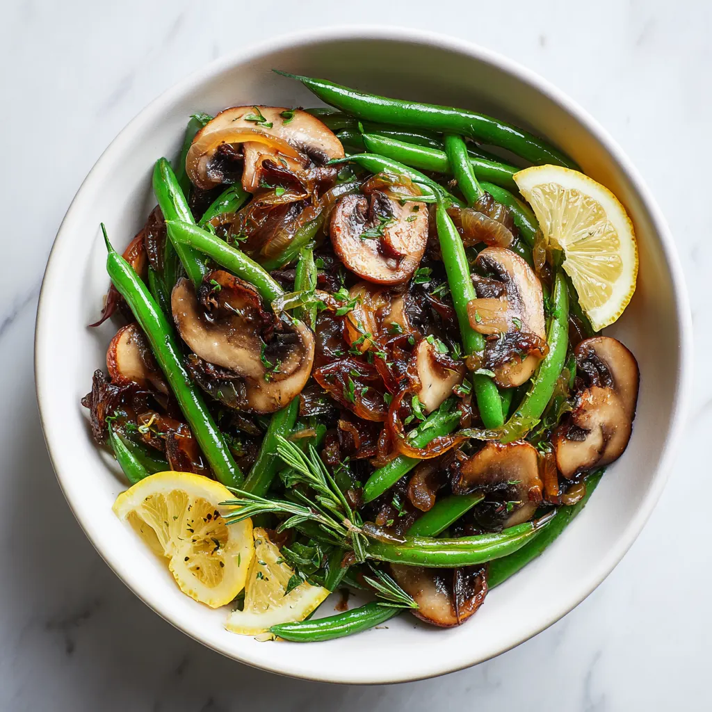 Healthy Green Beans with Caramelized Shallots and Mushrooms