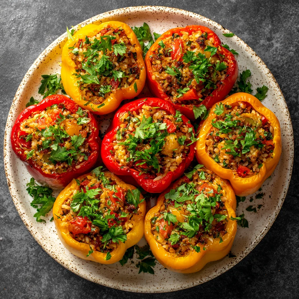 One Pan Mediterranean With Stuffed Bell Peppers