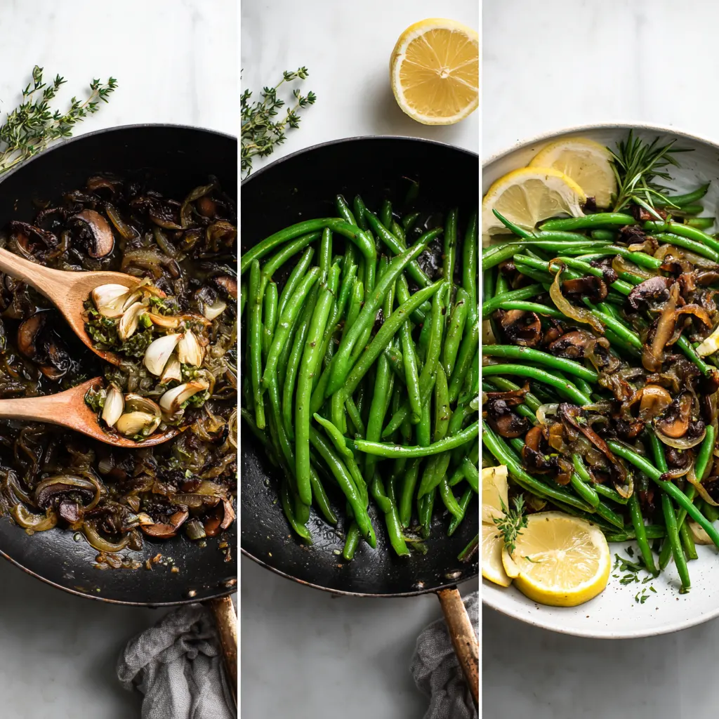 Simple Green Beans with Mushrooms and Caramelized Shallots
