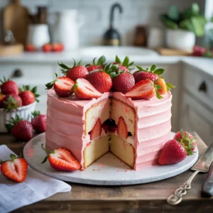 Soft and Fluffy Strawberry Cake with Fresh Strawberries