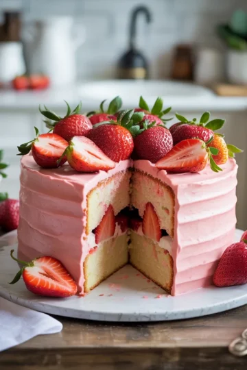Soft and Fluffy Strawberry Cake with Fresh Strawberries