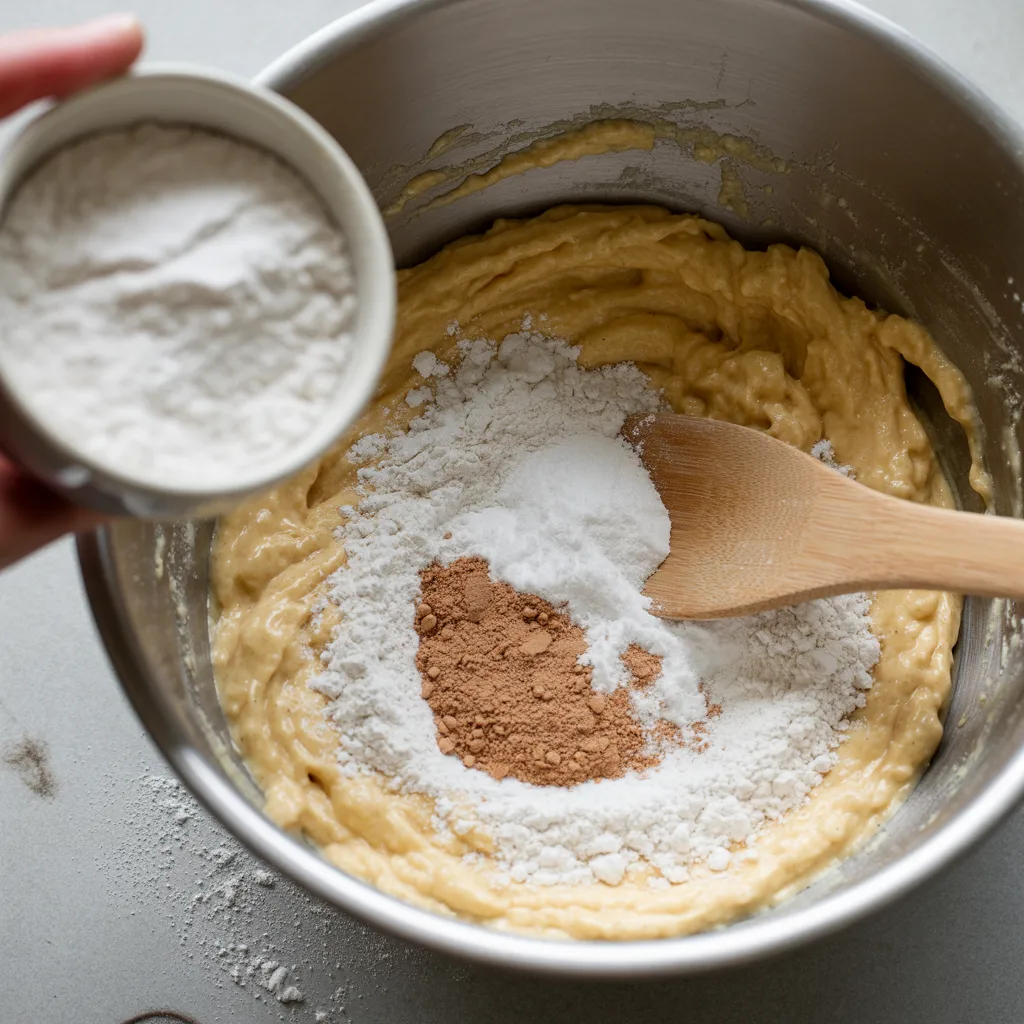 Adding Dry Ingredients to Blondie Batter Step by Step