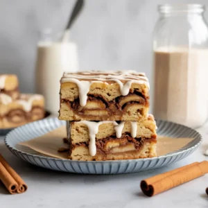 Freshly Baked Vegan Cinnamon Roll Blondies with Glaze