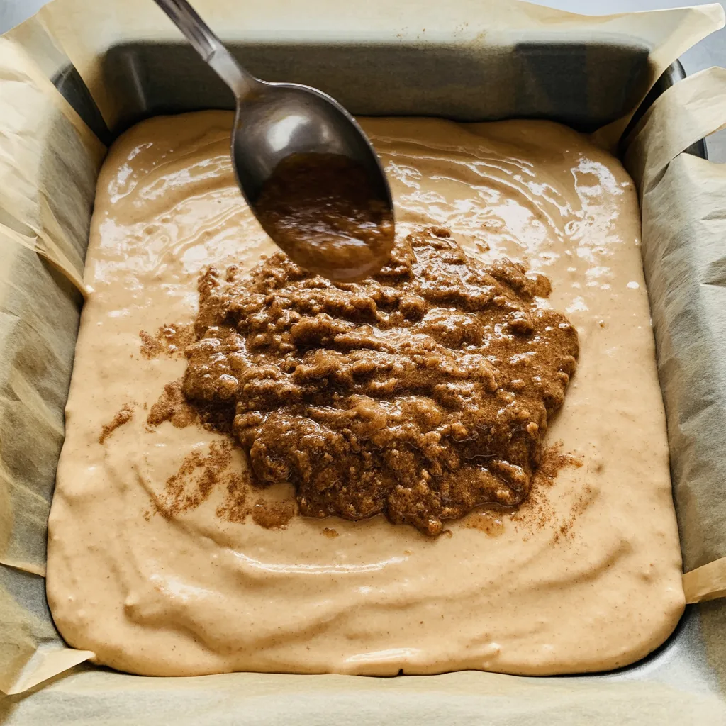 Layering Batter for Vegan Cinnamon Roll Blondies