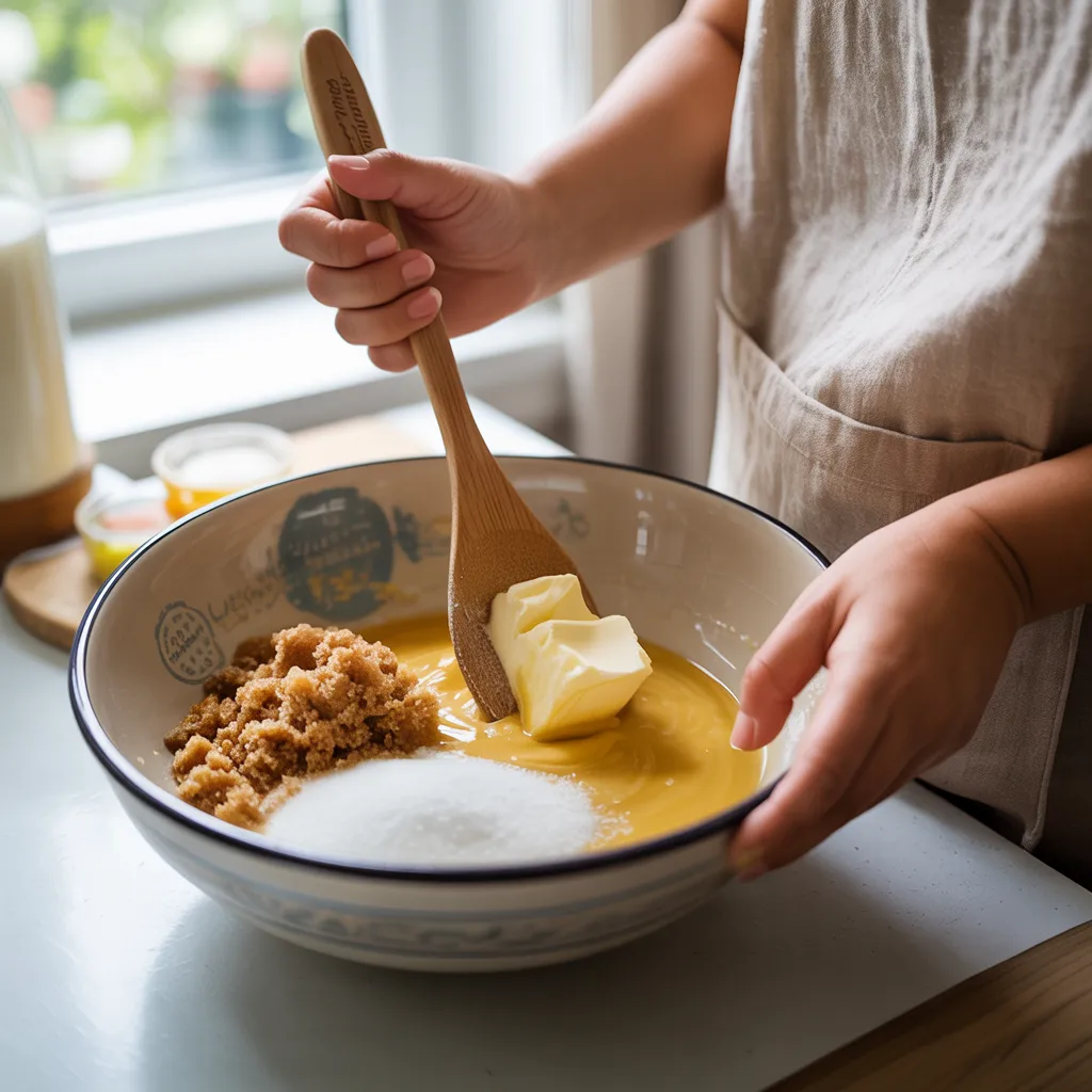 Mixing Wet Ingredients for Vegan Cinnamon Roll Blondies